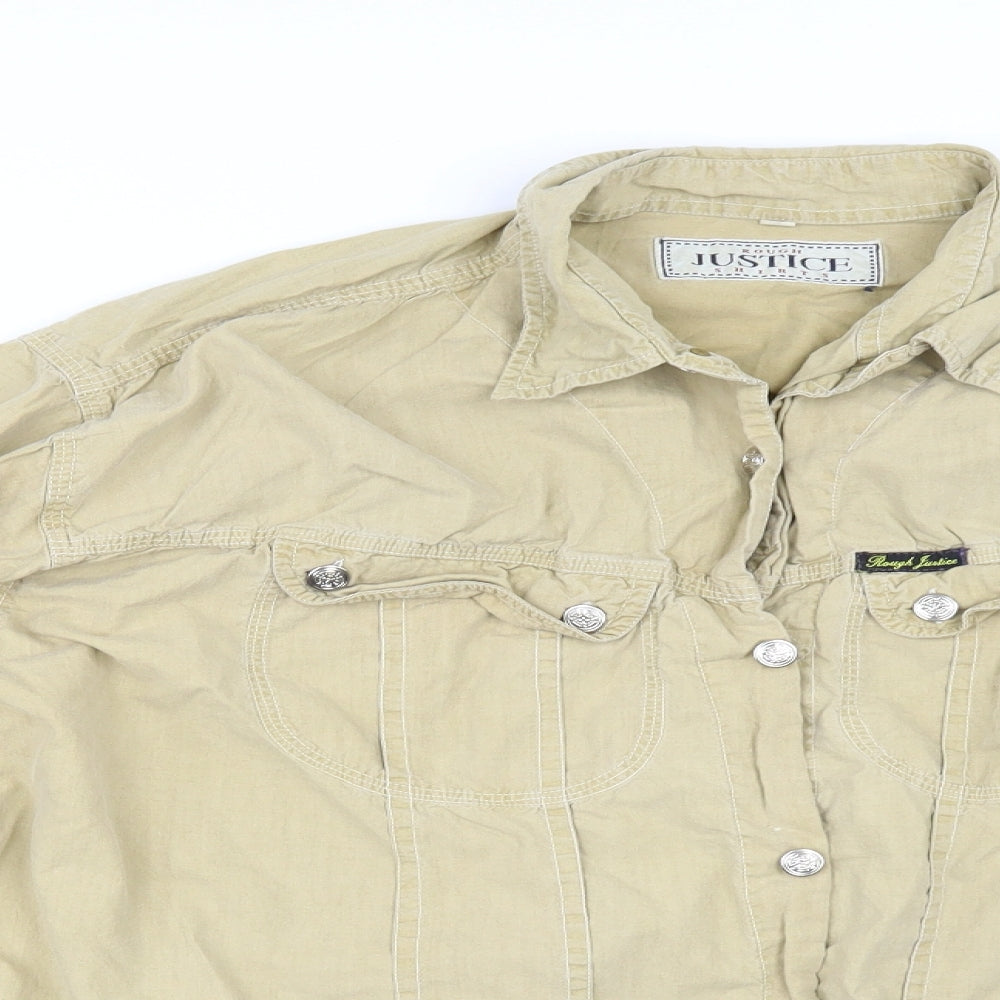 Rough Justice Mens Beige    Button-Up Size M