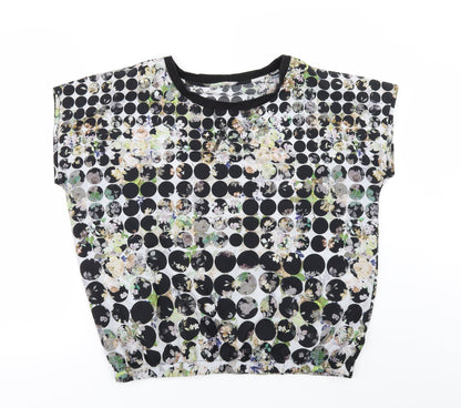 TU Womens White Geometric  Basic T-Shirt Size 14