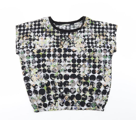 TU Womens White Geometric  Basic T-Shirt Size 14