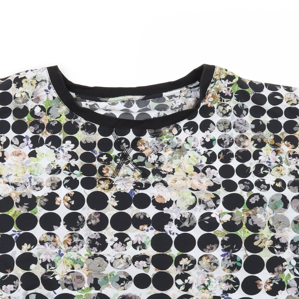 TU Womens White Geometric  Basic T-Shirt Size 14