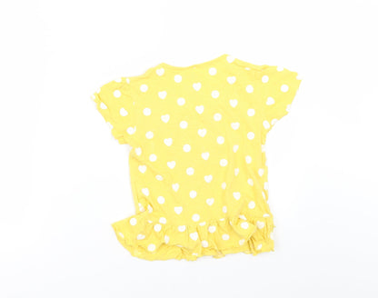 Doraemon Girls Yellow Polka Dot  Basic T-Shirt Size 5-6 Years