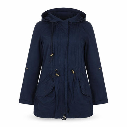 Front view of denim and co women’s blue jacket coat, size UK 8