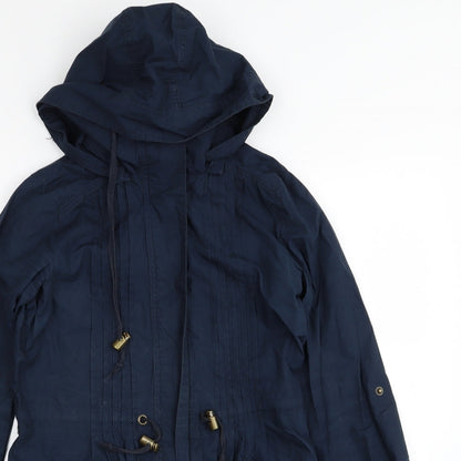 Close-up detail of denim and co women’s blue jacket coat, size UK 8