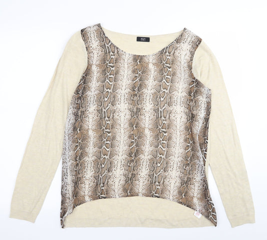 F&F Womens Beige Animal Print  Basic T-Shirt Size 12