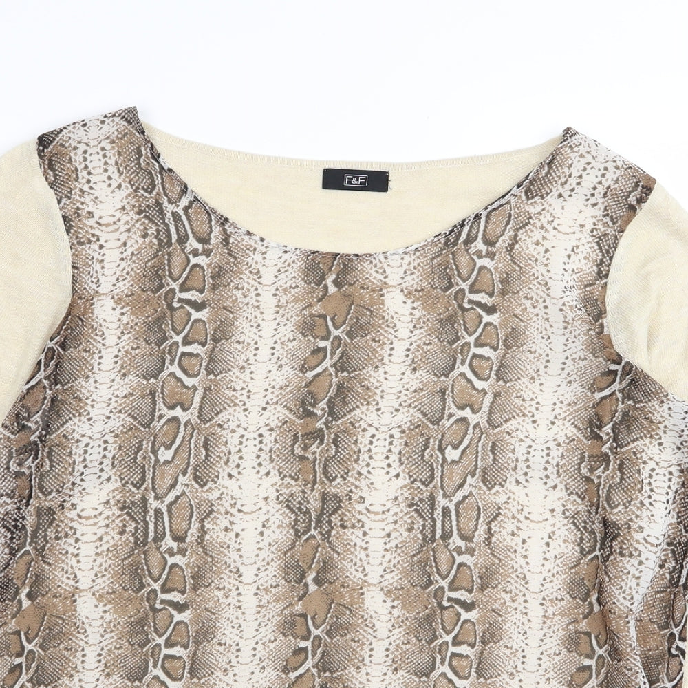 F&F Womens Beige Animal Print  Basic T-Shirt Size 12