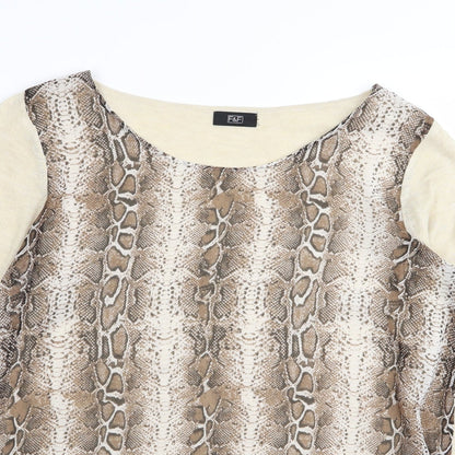 F&F Womens Beige Animal Print  Basic T-Shirt Size 12
