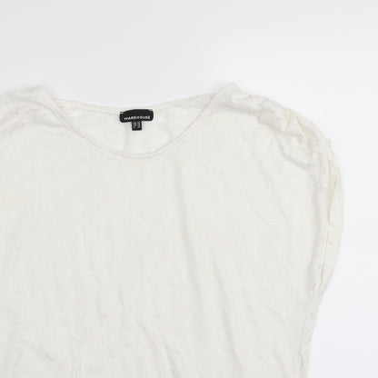 Womens UK Size 10 Warehouse White Basic T-Shirt