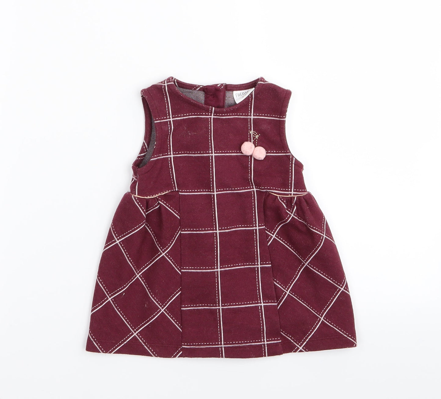 fred & flo Girls Red Check  Fit & Flare  Size 3-6 Months