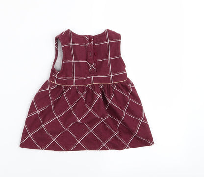fred & flo Girls Red Check  Fit & Flare  Size 3-6 Months