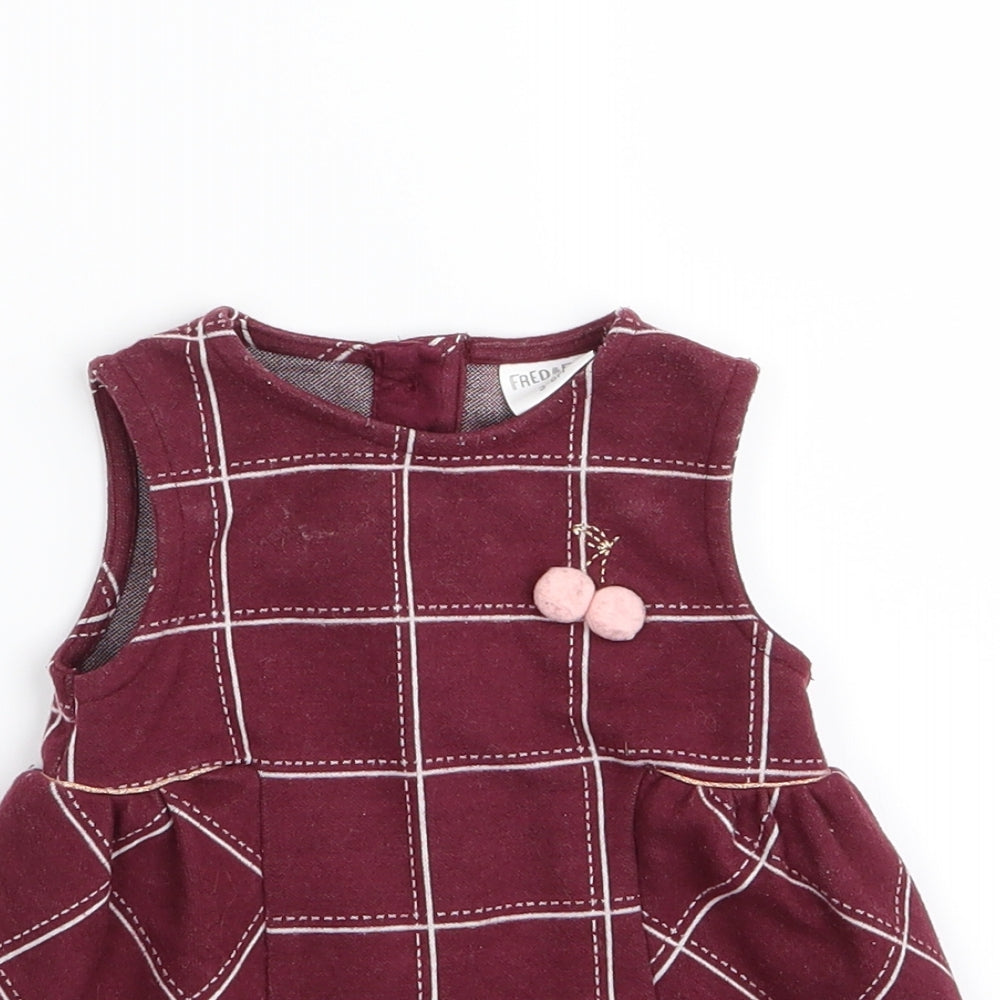 fred & flo Girls Red Check  Fit & Flare  Size 3-6 Months