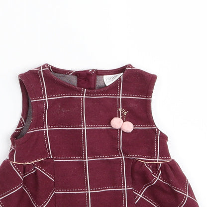 fred & flo Girls Red Check  Fit & Flare  Size 3-6 Months