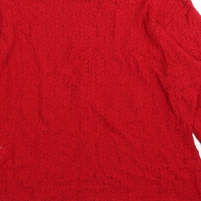 sinclair Womens Red Floral  Basic T-Shirt Size 18