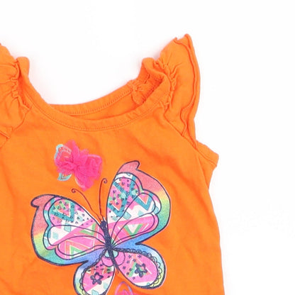 est 1989 place Girls Orange   Basic Tank Size 9-12 Months  - Butterfly Print