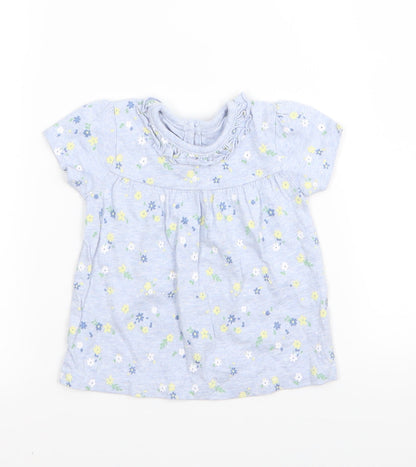 Asda George Girls Blue Floral  T-Shirt Dress  Size 3-6 Months
