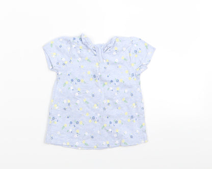 Asda George Girls Blue Floral  T-Shirt Dress  Size 3-6 Months