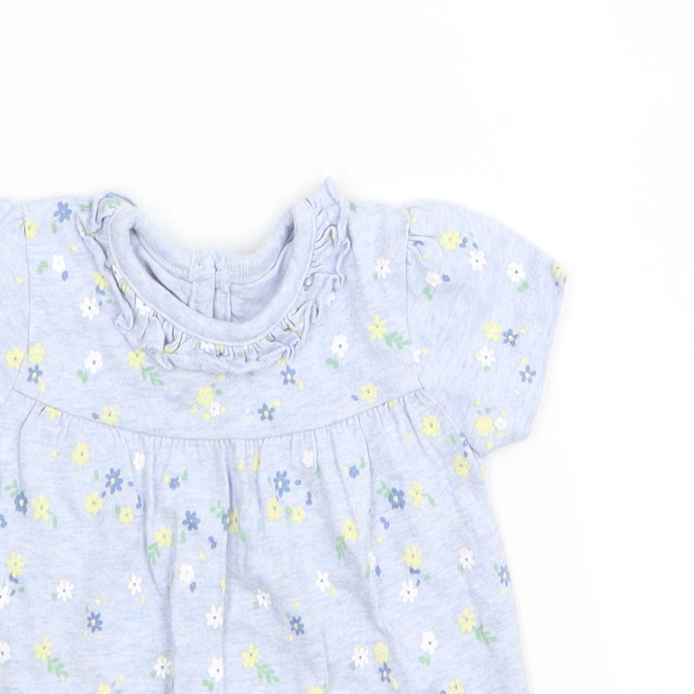 Asda George Girls Blue Floral  T-Shirt Dress  Size 3-6 Months