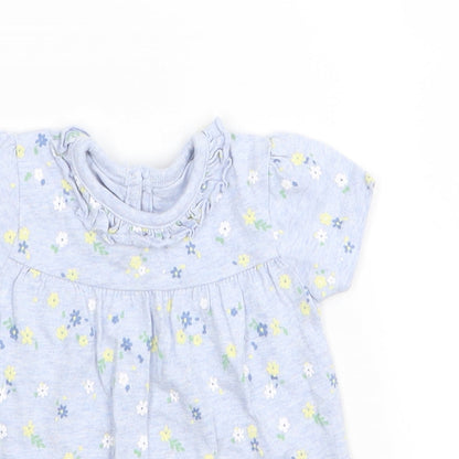Asda George Girls Blue Floral  T-Shirt Dress  Size 3-6 Months