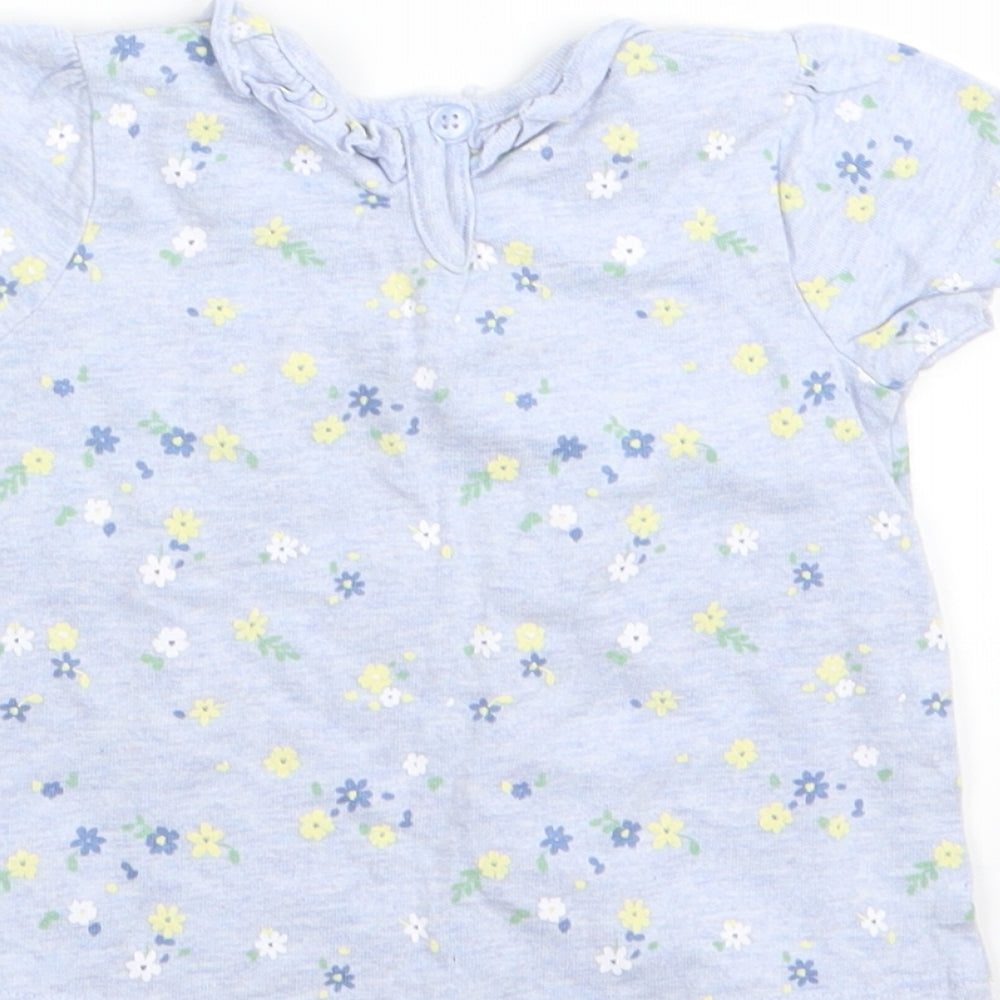 Asda George Girls Blue Floral  T-Shirt Dress  Size 3-6 Months