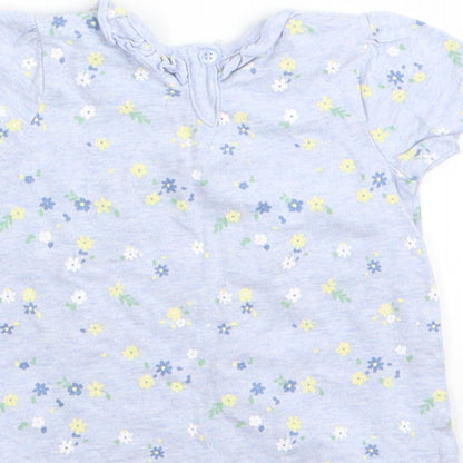 Asda George Girls Blue Floral  T-Shirt Dress  Size 3-6 Months