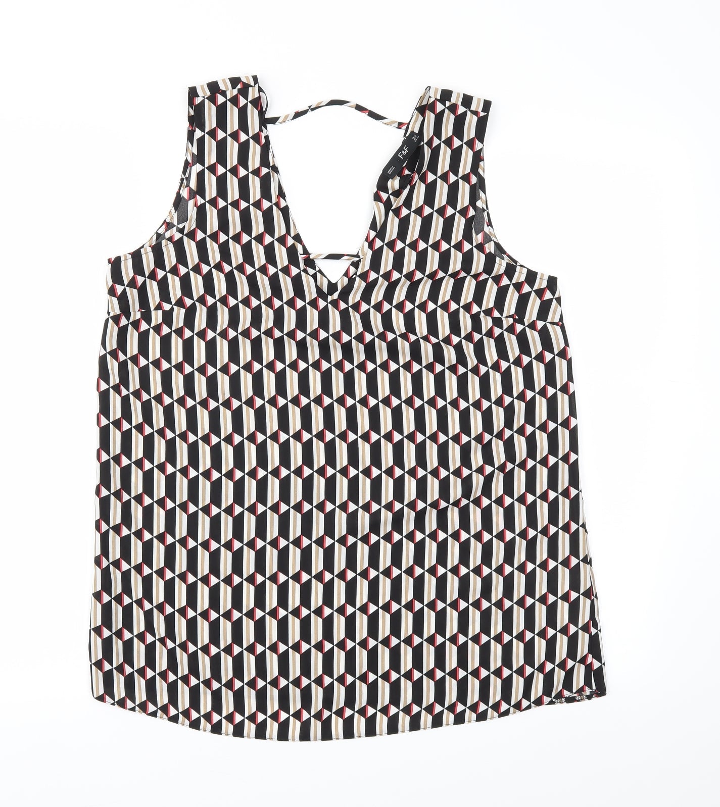 F&F Womens Black Argyle/Diamond  Basic T-Shirt Size 12