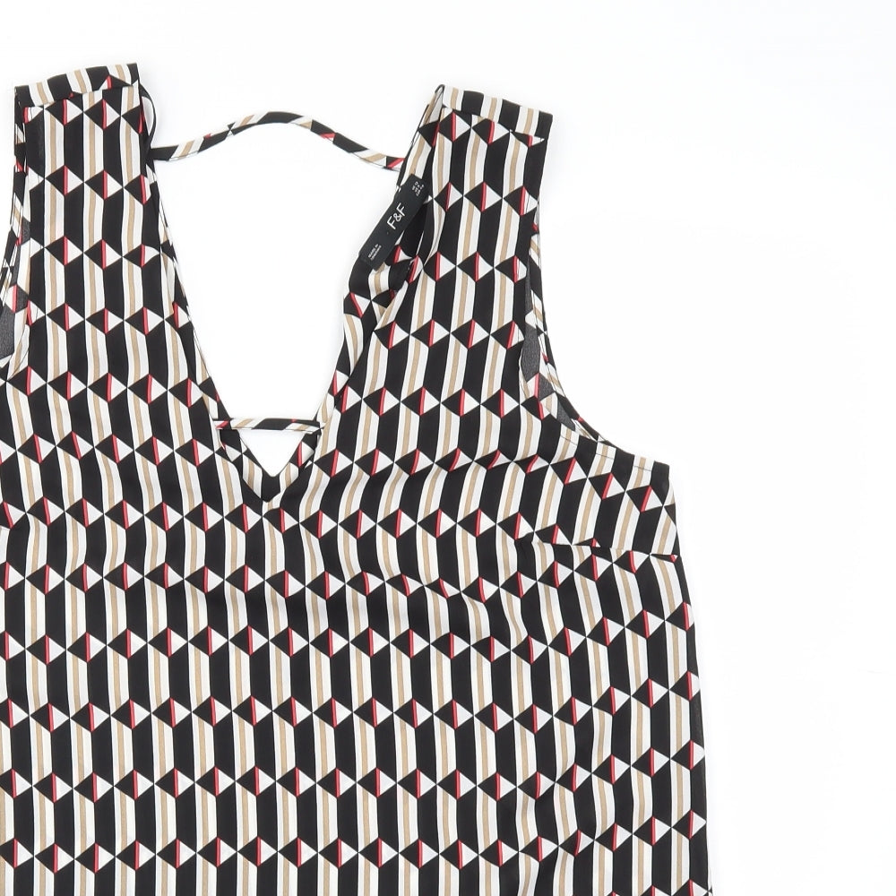 F&F Womens Black Argyle/Diamond  Basic T-Shirt Size 12