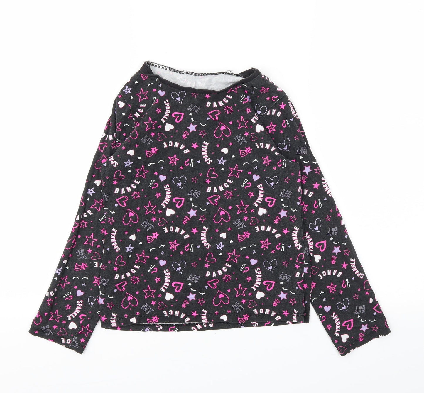 George Girls Black Floral  Basic T-Shirt Size 8-9 Years
