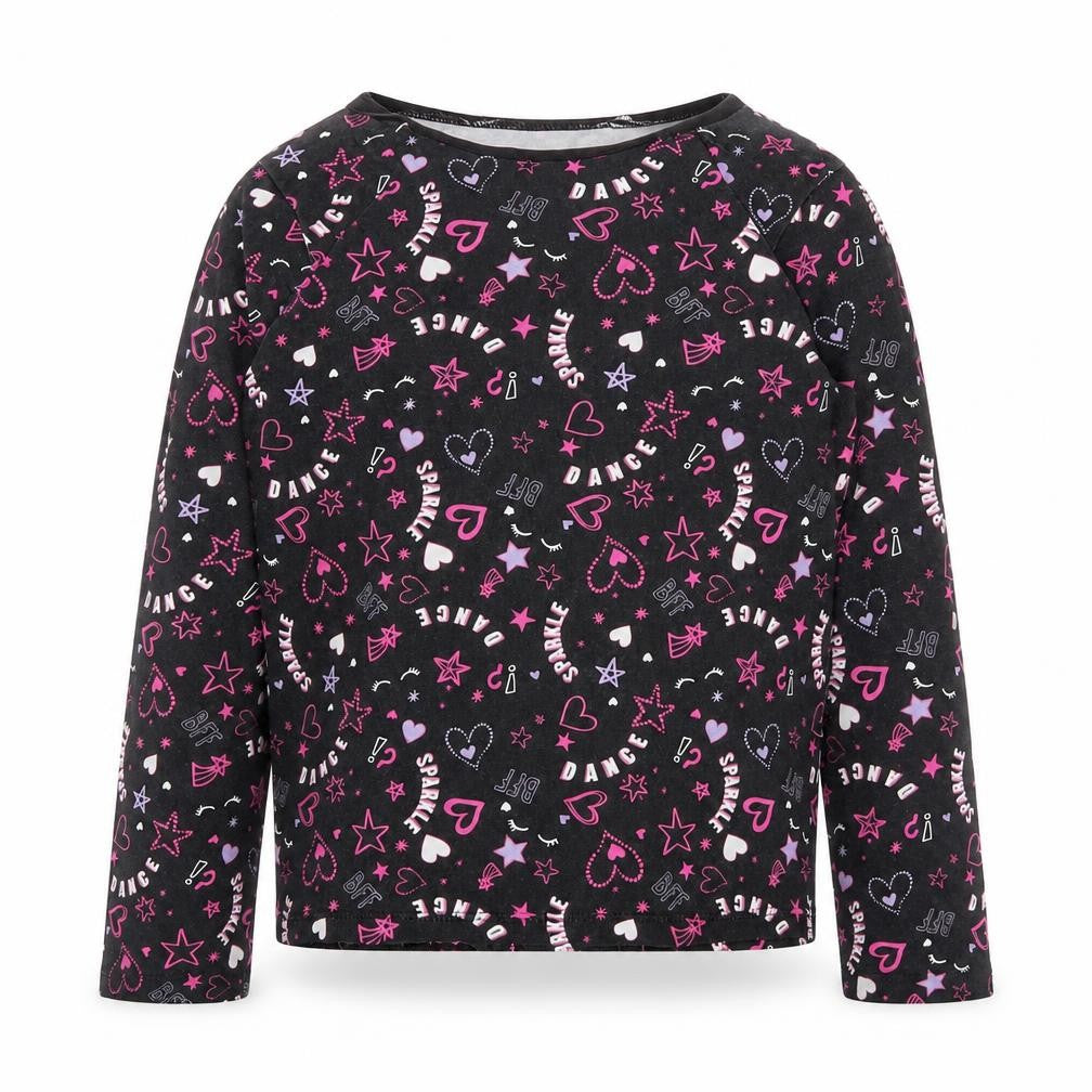 Front view of George girls’ black floral basic t-shirt, size 8-9, years