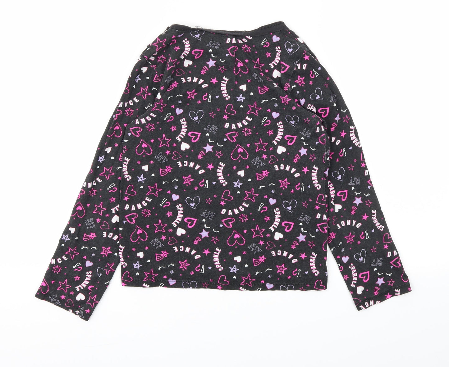 George Girls Black Floral  Basic T-Shirt Size 8-9 Years