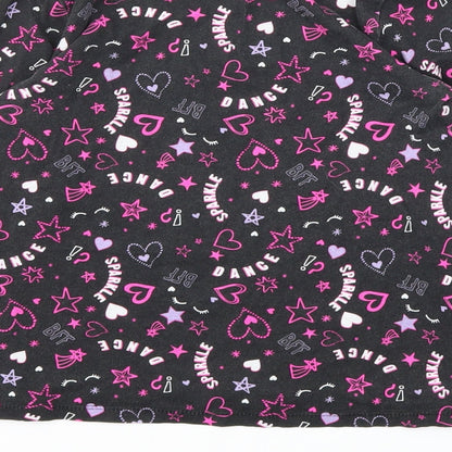 George Girls Black Floral  Basic T-Shirt Size 8-9 Years