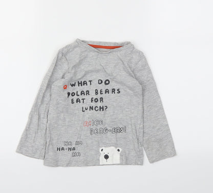 M Boys Grey Animal Print  Basic T-Shirt Size 2-3 Years