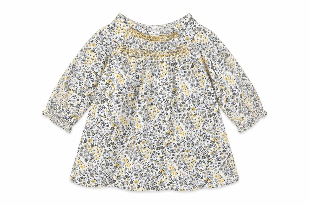 Front view of Next girls’ grey floral fit & flare, size 0-3, months