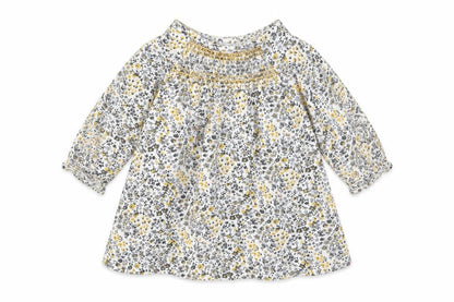 Front view of Next girls’ grey floral fit & flare, size 0-3, months