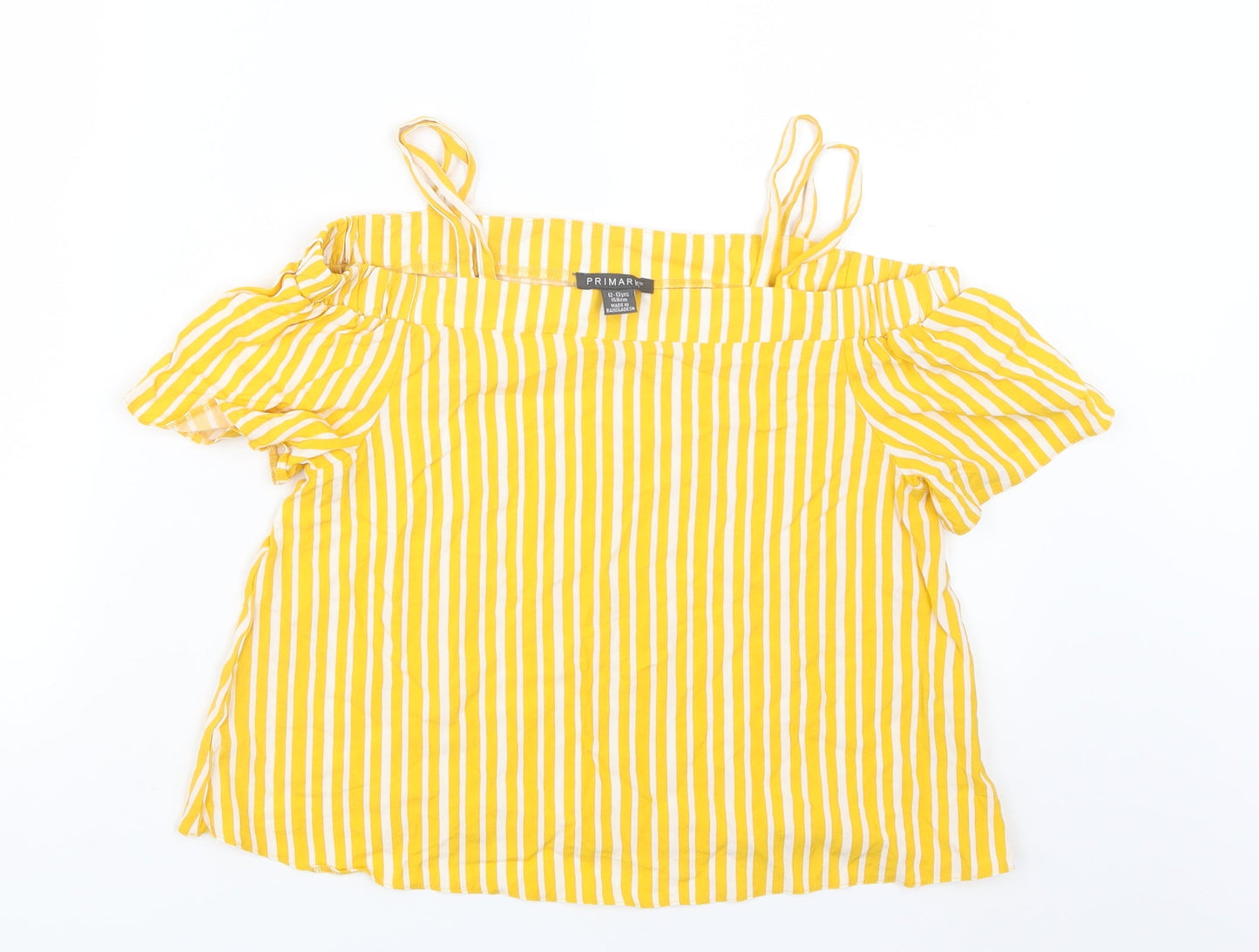 Primark Girls Yellow Striped  Basic T-Shirt Size 12-13 Years