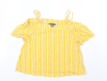 Primark Girls Yellow Striped  Basic T-Shirt Size 12-13 Years