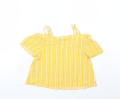 Primark Girls Yellow Striped  Basic T-Shirt Size 12-13 Years