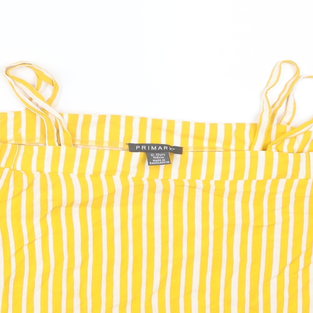 Primark Girls Yellow Striped  Basic T-Shirt Size 12-13 Years