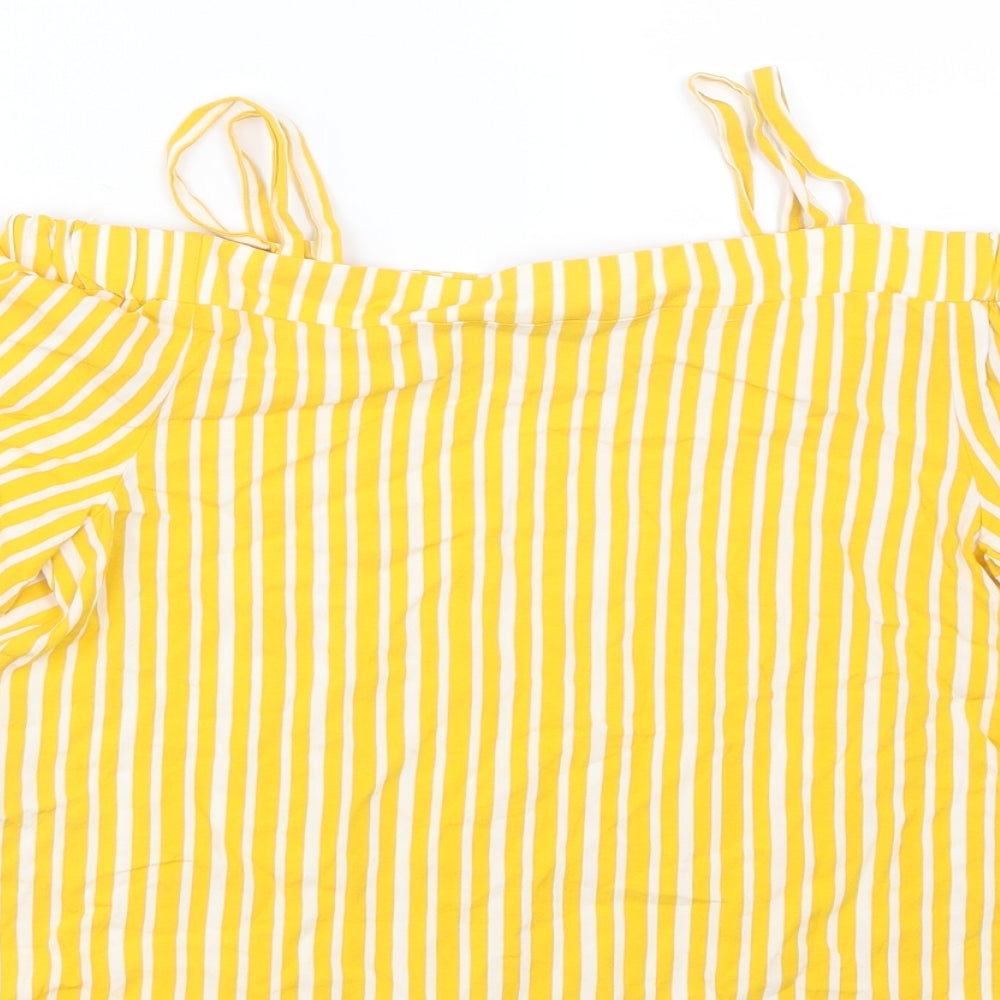 Primark Girls Yellow Striped  Basic T-Shirt Size 12-13 Years