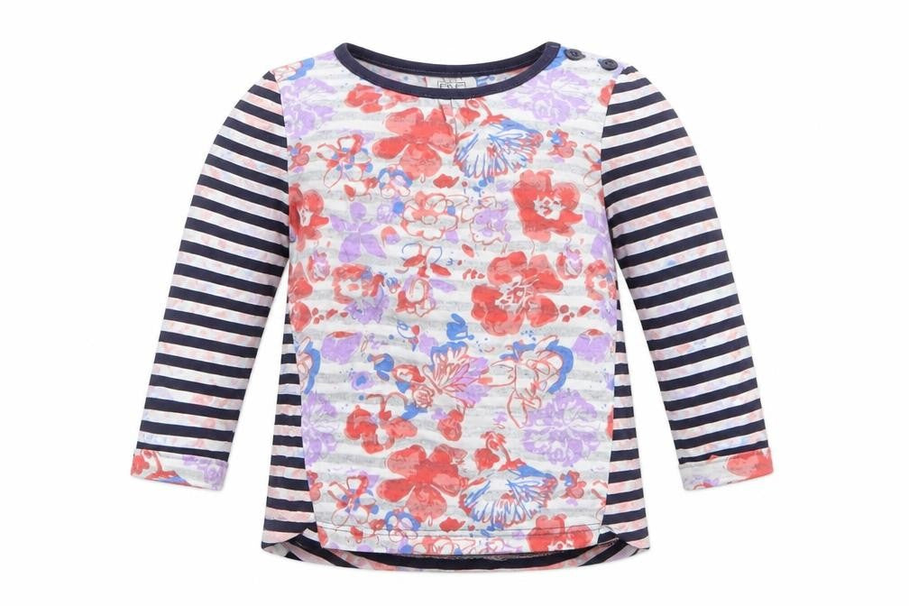 Front view of F&F girls’ pink geometric basic t-shirt, size 6-9, months