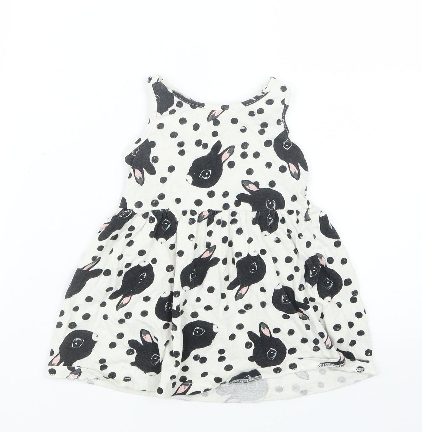 H&M Girls Black Geometric  T-Shirt Dress  Size 2 Years  - Rabbits