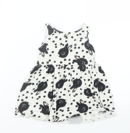 H&M Girls Black Geometric  T-Shirt Dress  Size 2 Years  - Rabbits