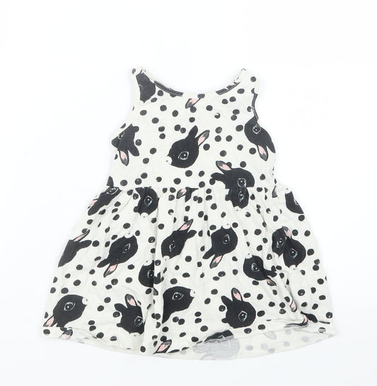 H&M Girls Black Geometric  T-Shirt Dress  Size 2 Years  - Rabbits