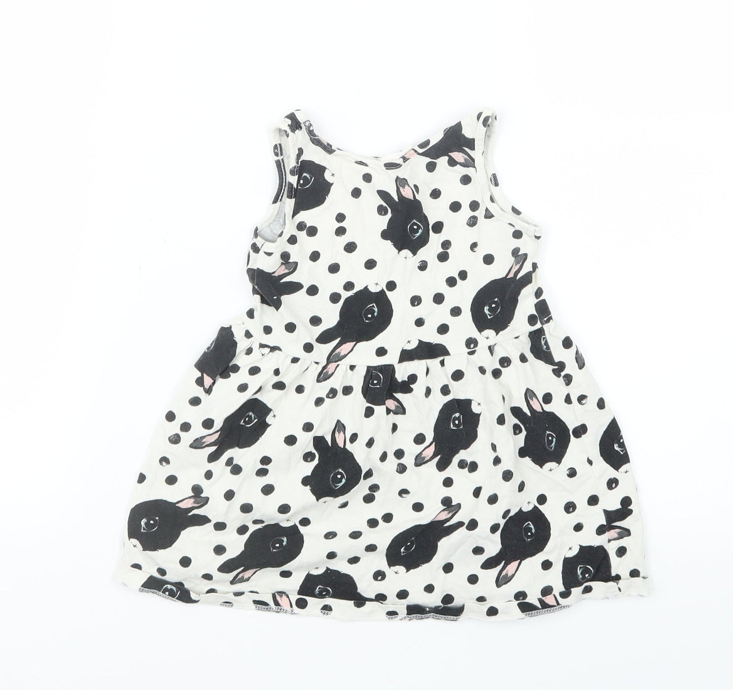 H&M Girls Black Geometric  T-Shirt Dress  Size 2 Years  - Rabbits
