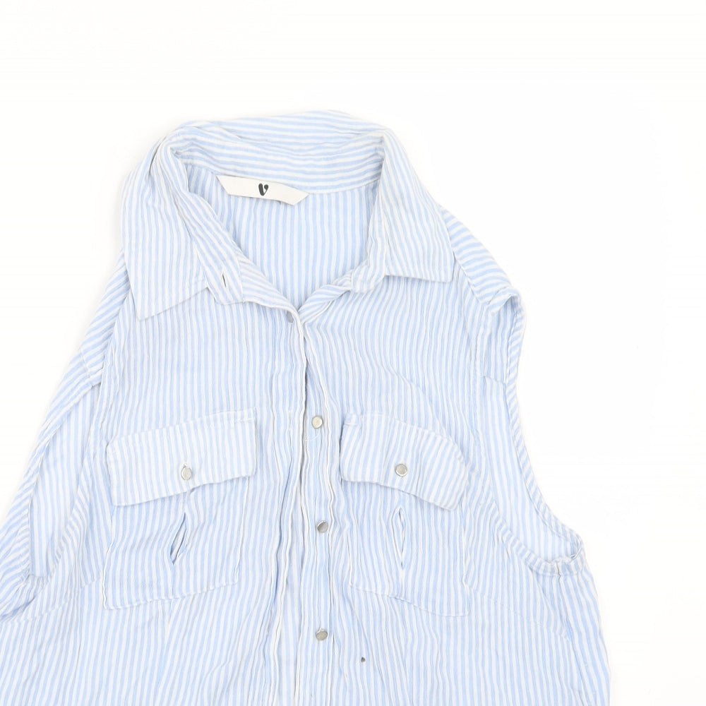 Womens UK Size 8 Very Blue Basic Button-Up