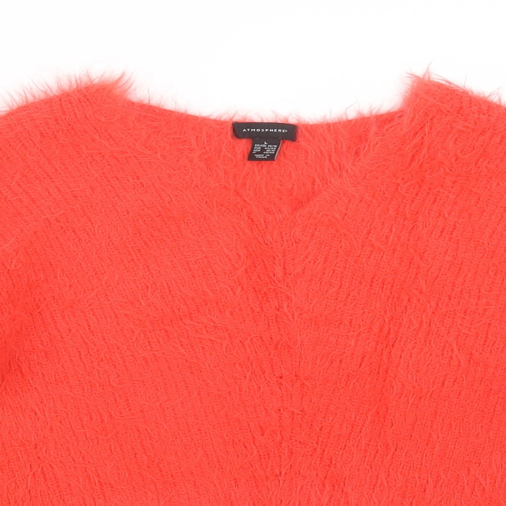 Close-up detail of Atmosphere women’s red knit jumper, size UK 14