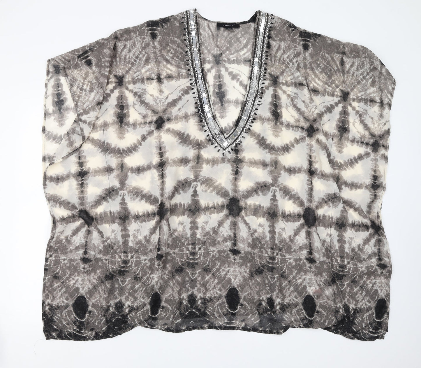 Primark Womens Black Geometric  Tunic Blouse Size M  - beaded neck line