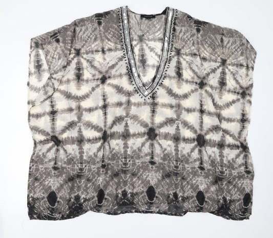 Primark Womens Black Geometric  Tunic Blouse Size M  - beaded neck line