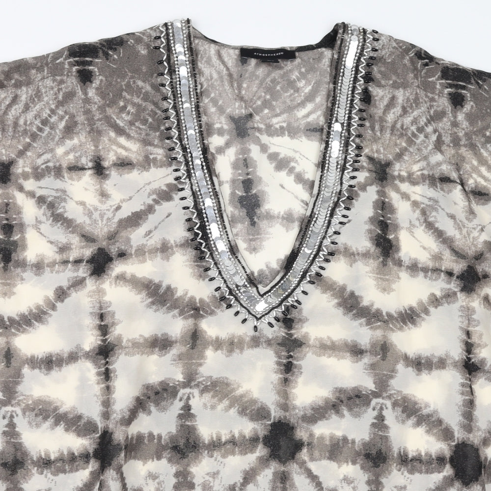 Primark Womens Black Geometric  Tunic Blouse Size M  - beaded neck line