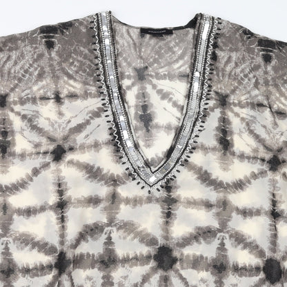 Primark Womens Black Geometric  Tunic Blouse Size M  - beaded neck line