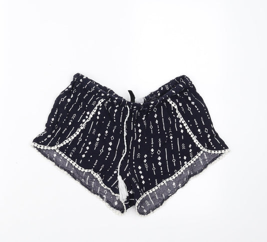 Divided by H&M Womens Blue Geometric  Hot Pants Shorts Size 8