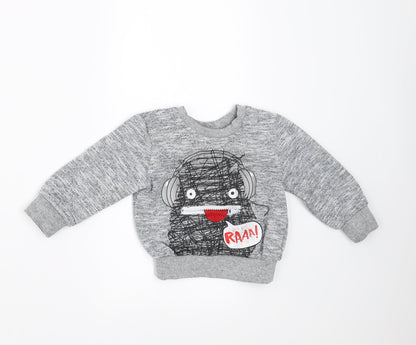 Mini Rebel Baby Grey   Pullover Jumper Size 9-12 Months  - monster face